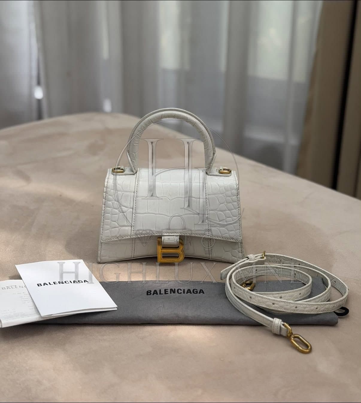 Balenciaga Hour Glass Top Handle Croc Embossed