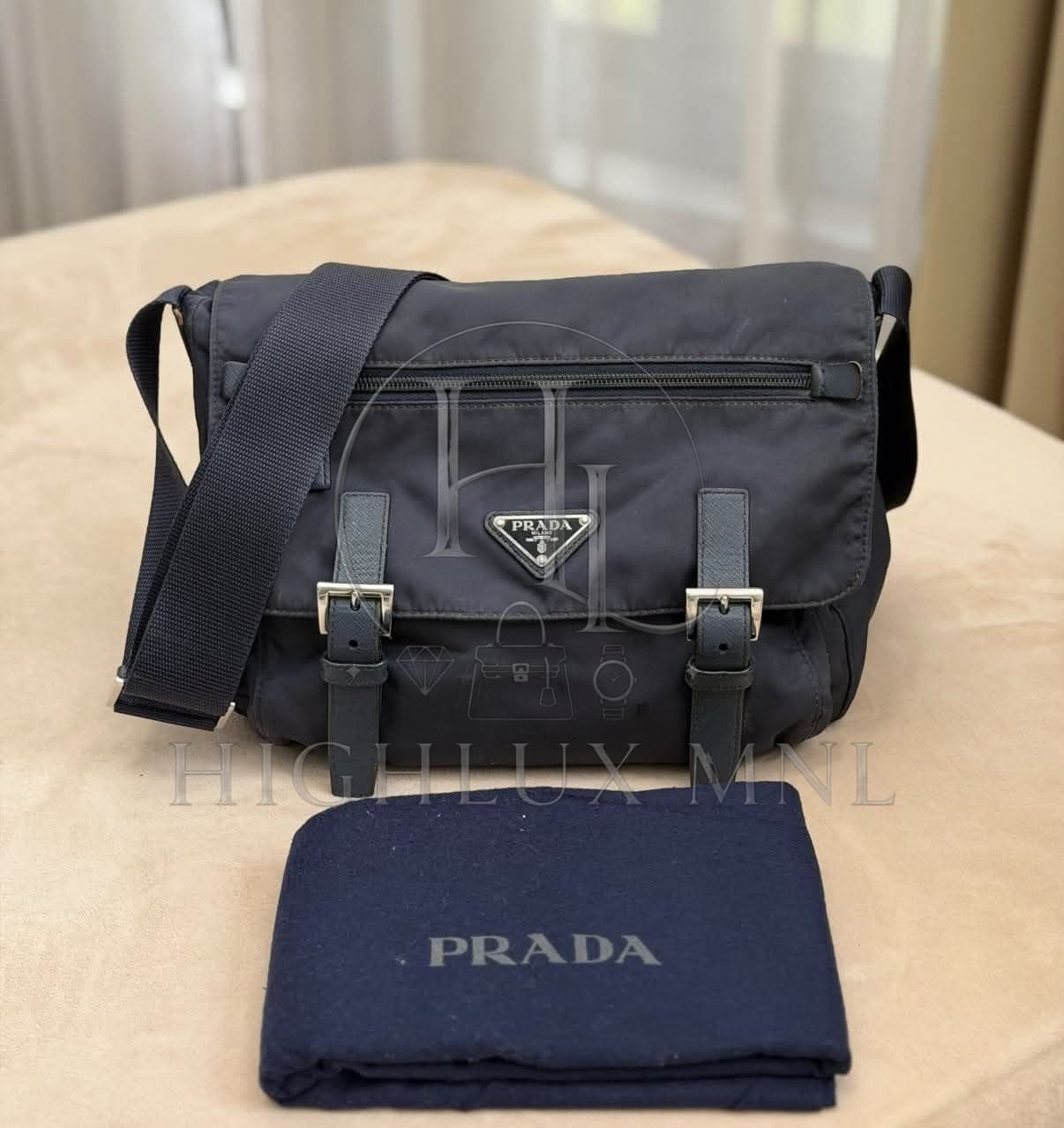 Prada Tessuto Nylon Messenger Bag in Midnight Blue