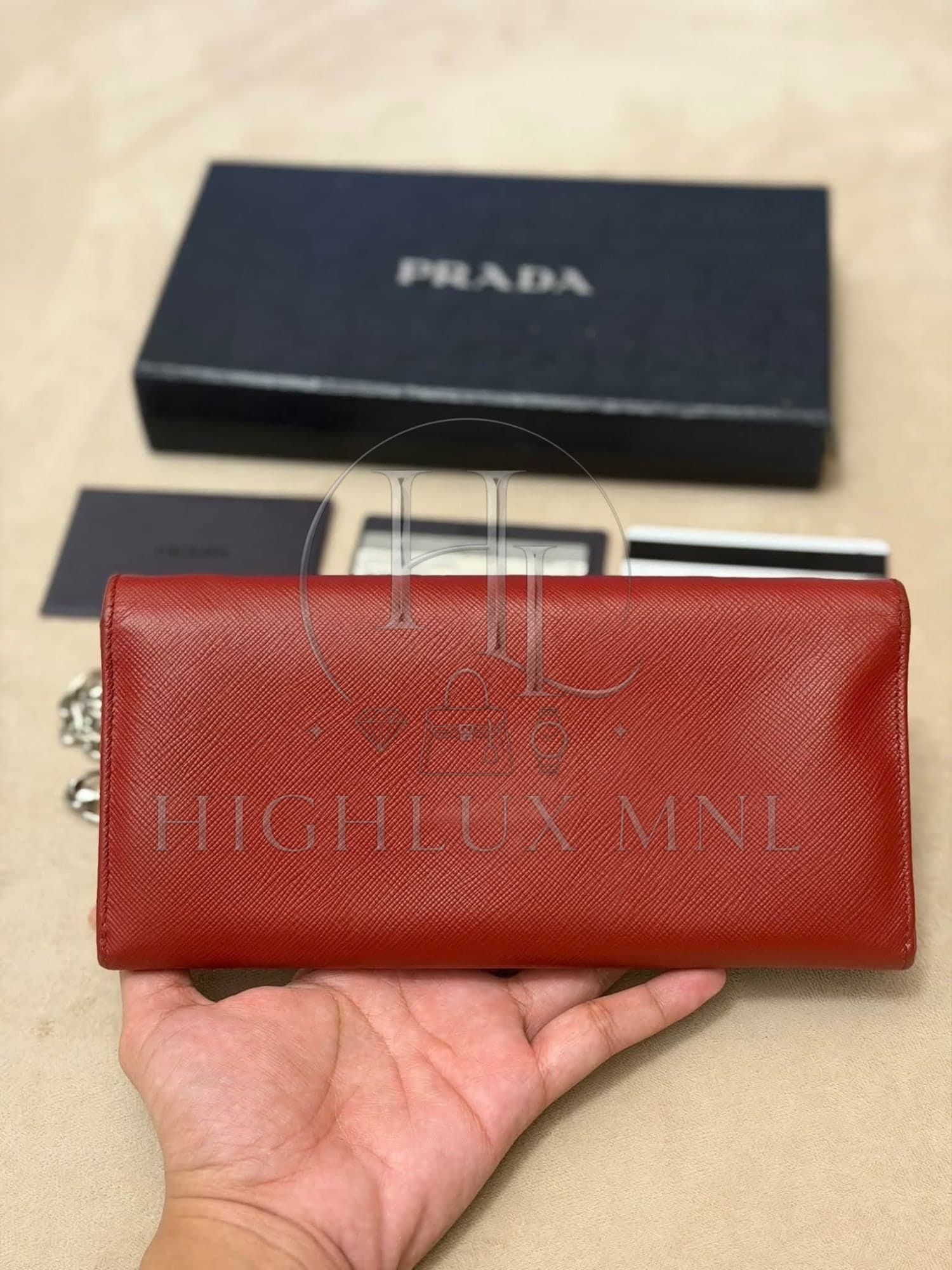 Prada Saffiano Burgundy Wallet on Chain — photo 3