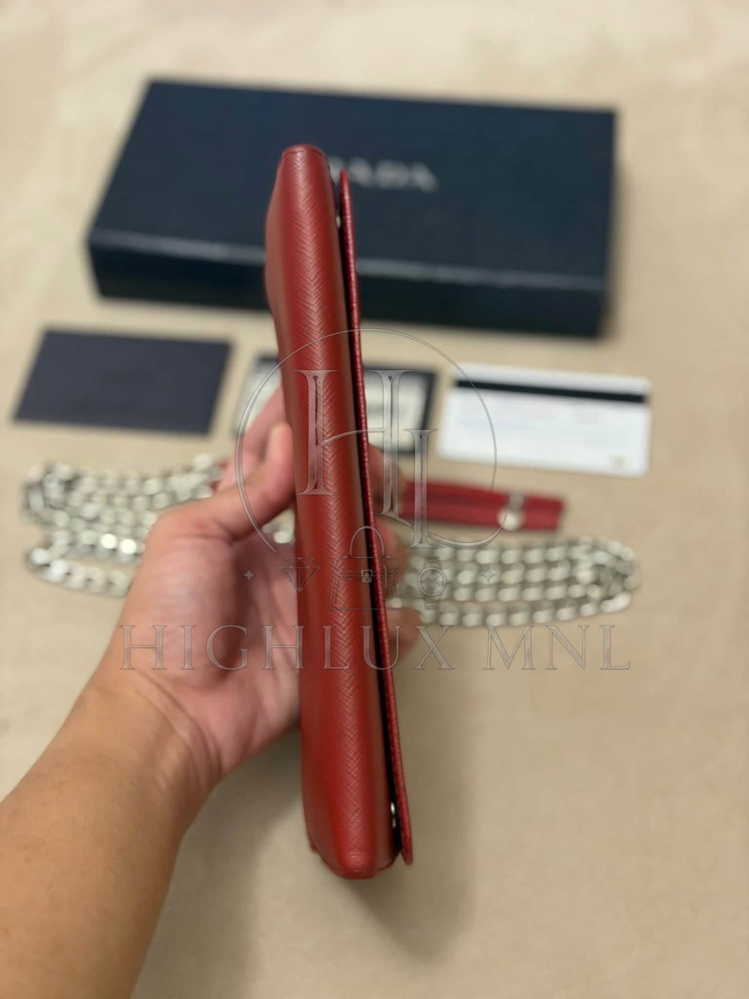 Prada Saffiano Burgundy Wallet on Chain — photo 6
