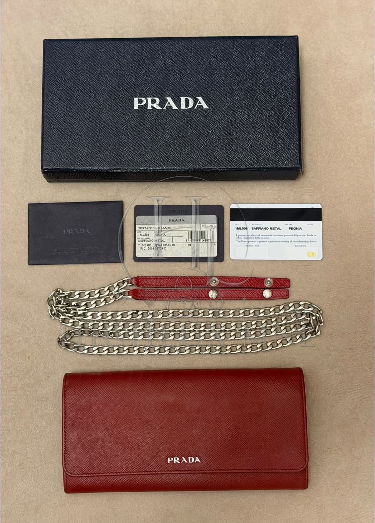 Prada Saffiano Burgundy Wallet on Chain