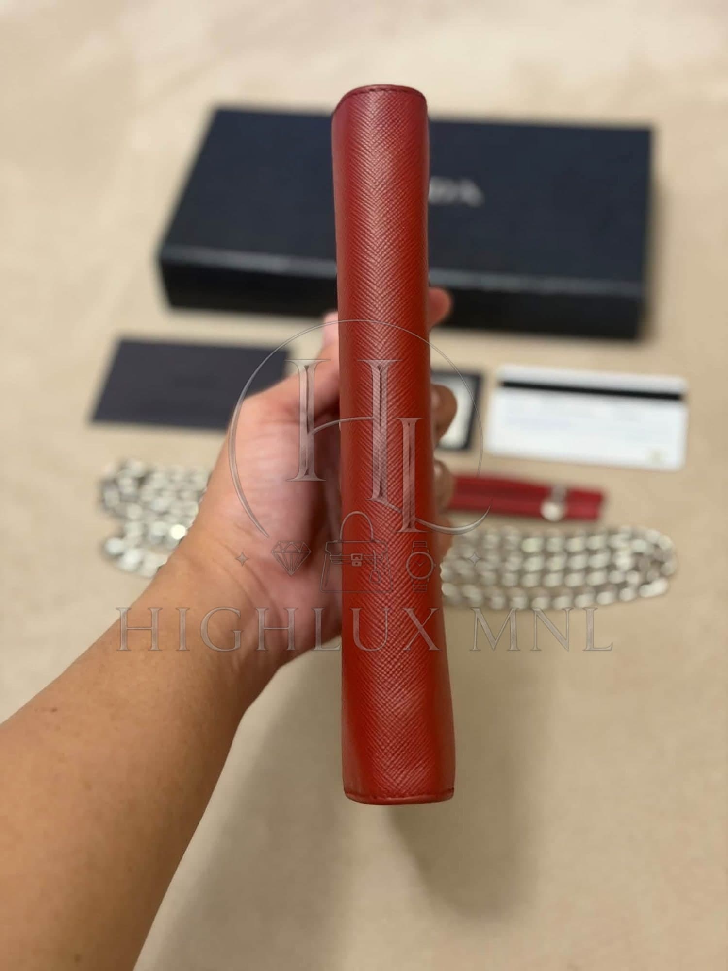 Prada Saffiano Burgundy Wallet on Chain — photo 7