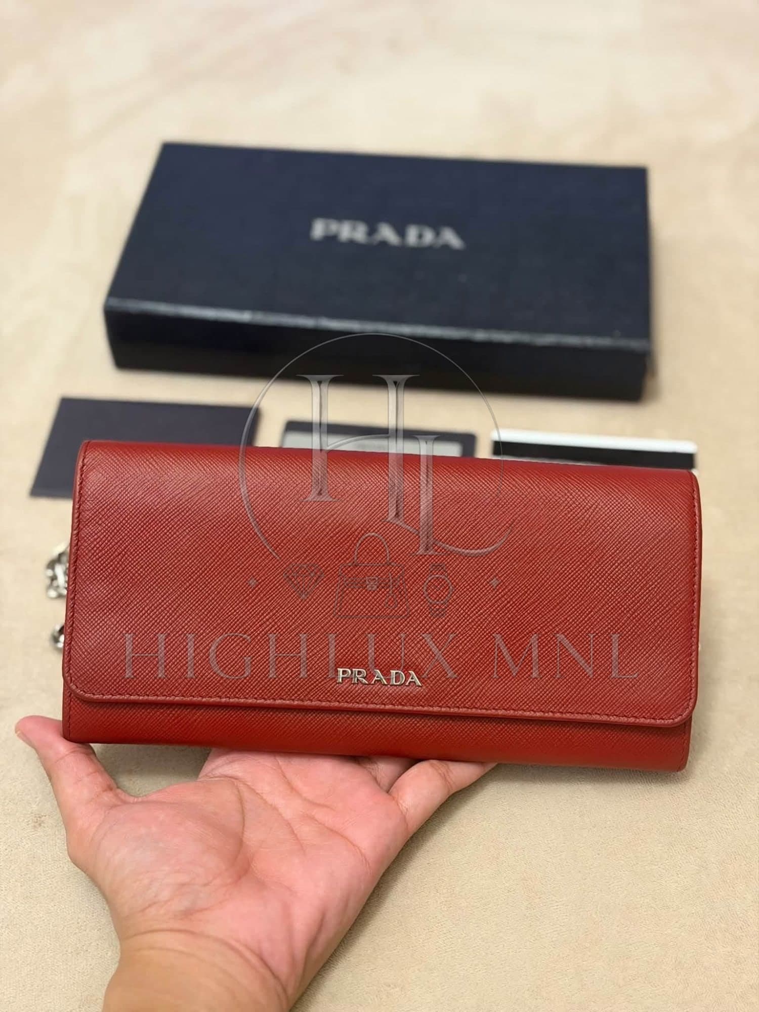 Prada Saffiano Burgundy Wallet on Chain — photo 2