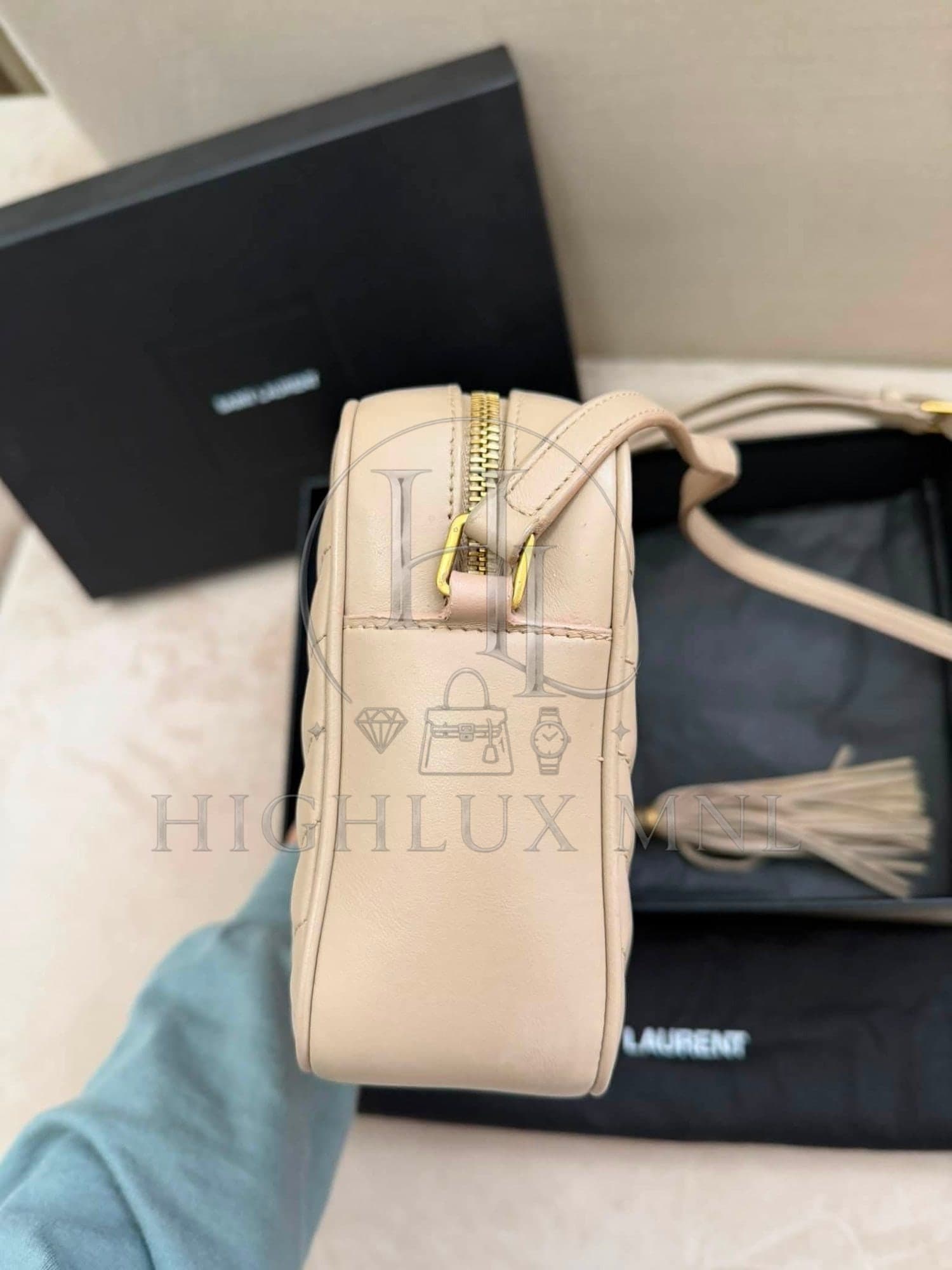 YSL Yves Saint Laurent Quilted Camera Lou in Beige — photo 3