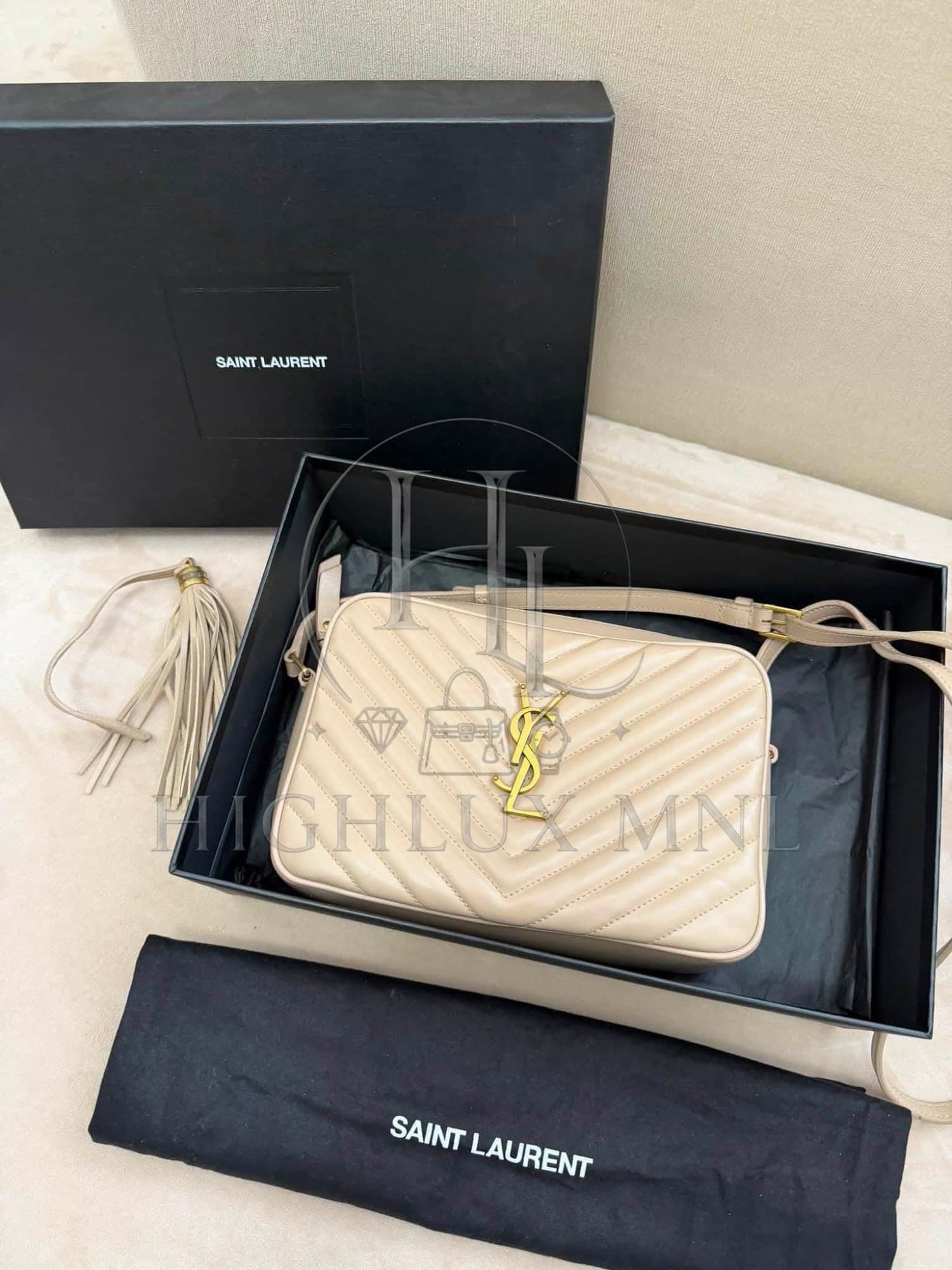 YSL Yves Saint Laurent Quilted Camera Lou in Beige