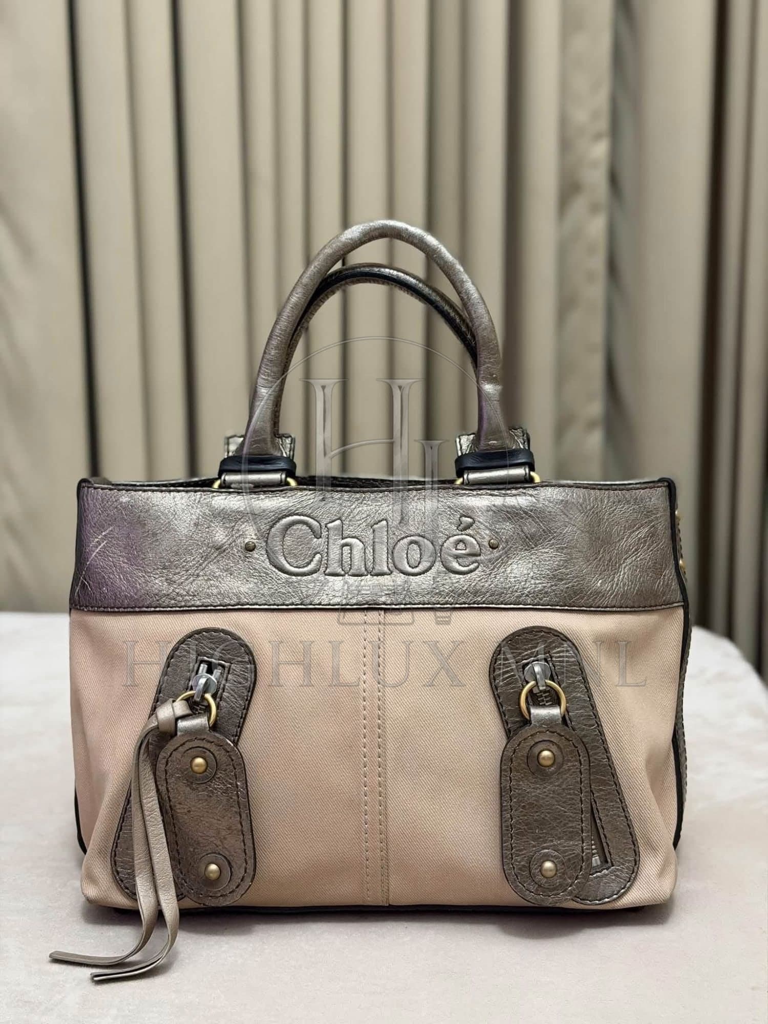 Chloe Metallic Canvas Leather Tote Bag